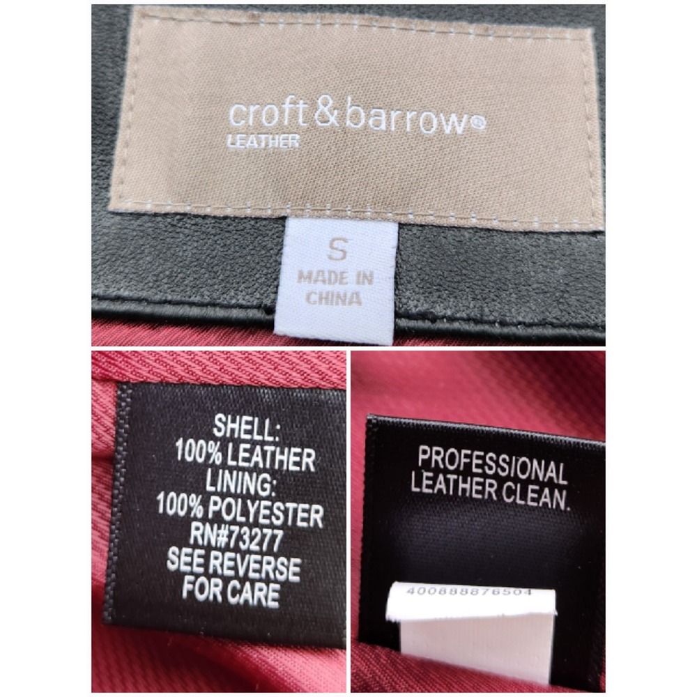 Vintage 90s y2k Leather Jacket Black Button Front Car Coat Burgundy Lining Small - Picture 7 of 7